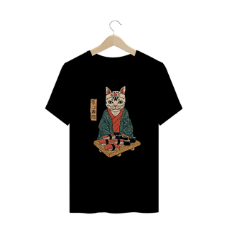 Camiseta Plus Size Gato Sushi Estampa Japonesa