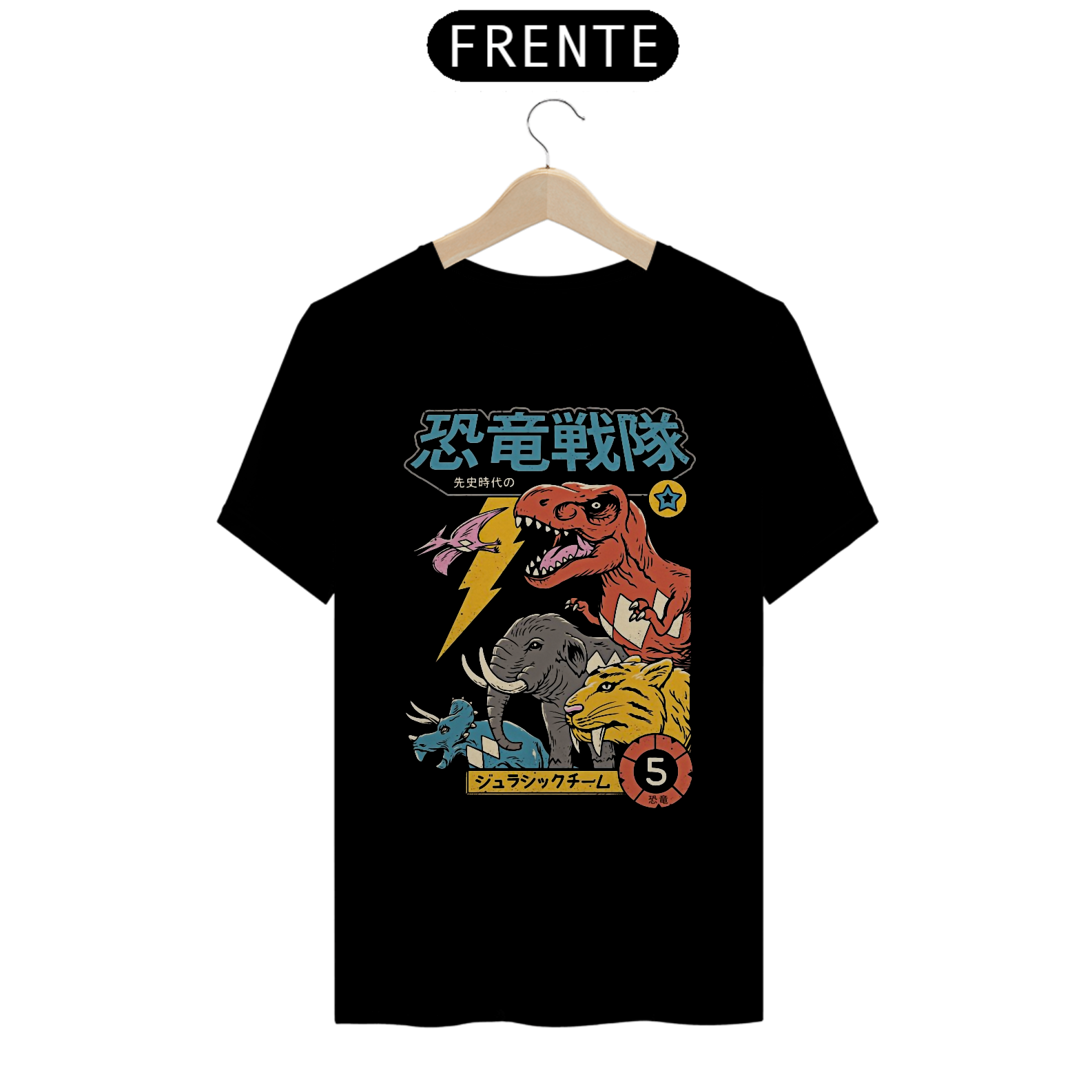 Camiseta Esquadrão Jurássico Dino Rangers Estampa Japonesa 
