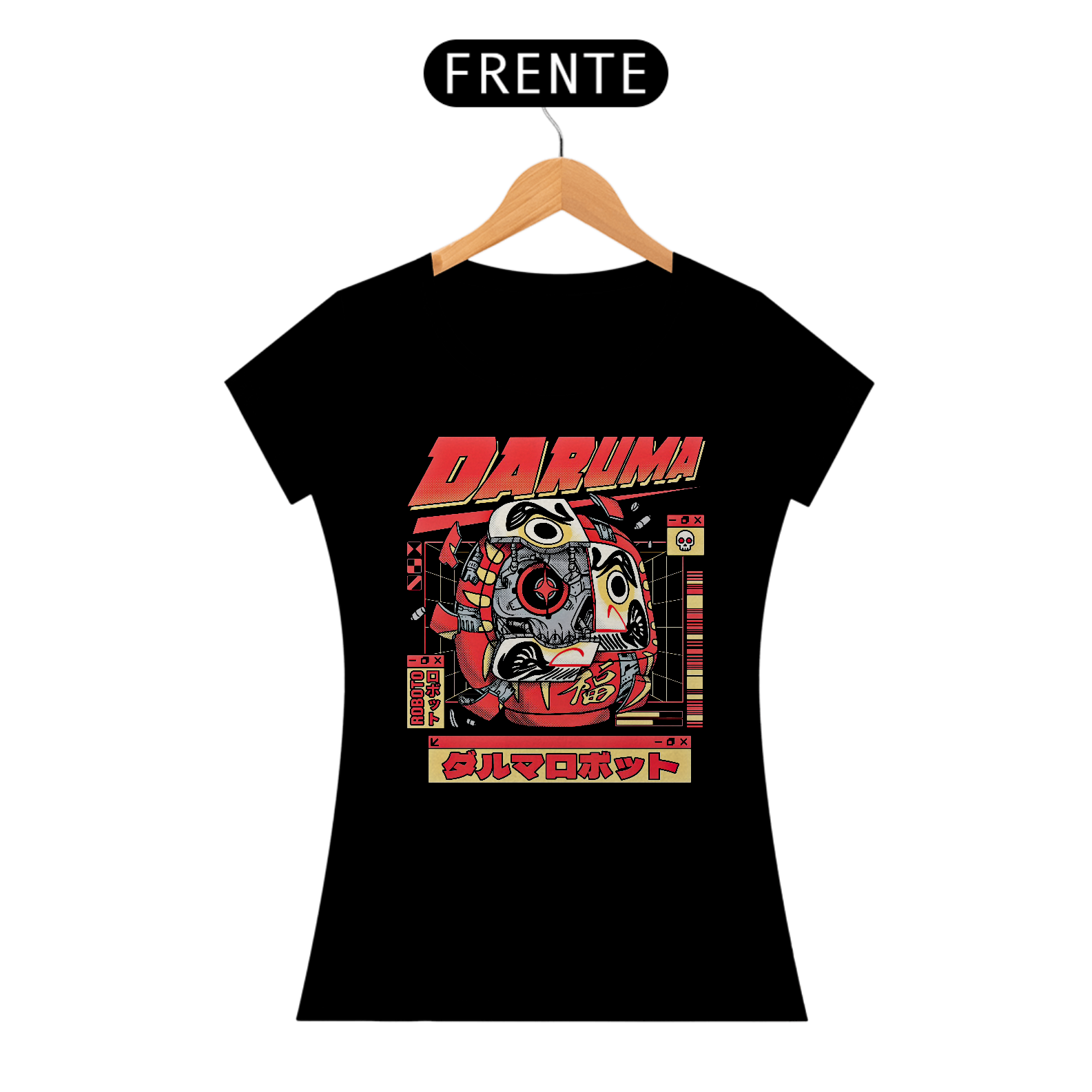 Camiseta Feminina Daruma Robô Estampa Japonesa 