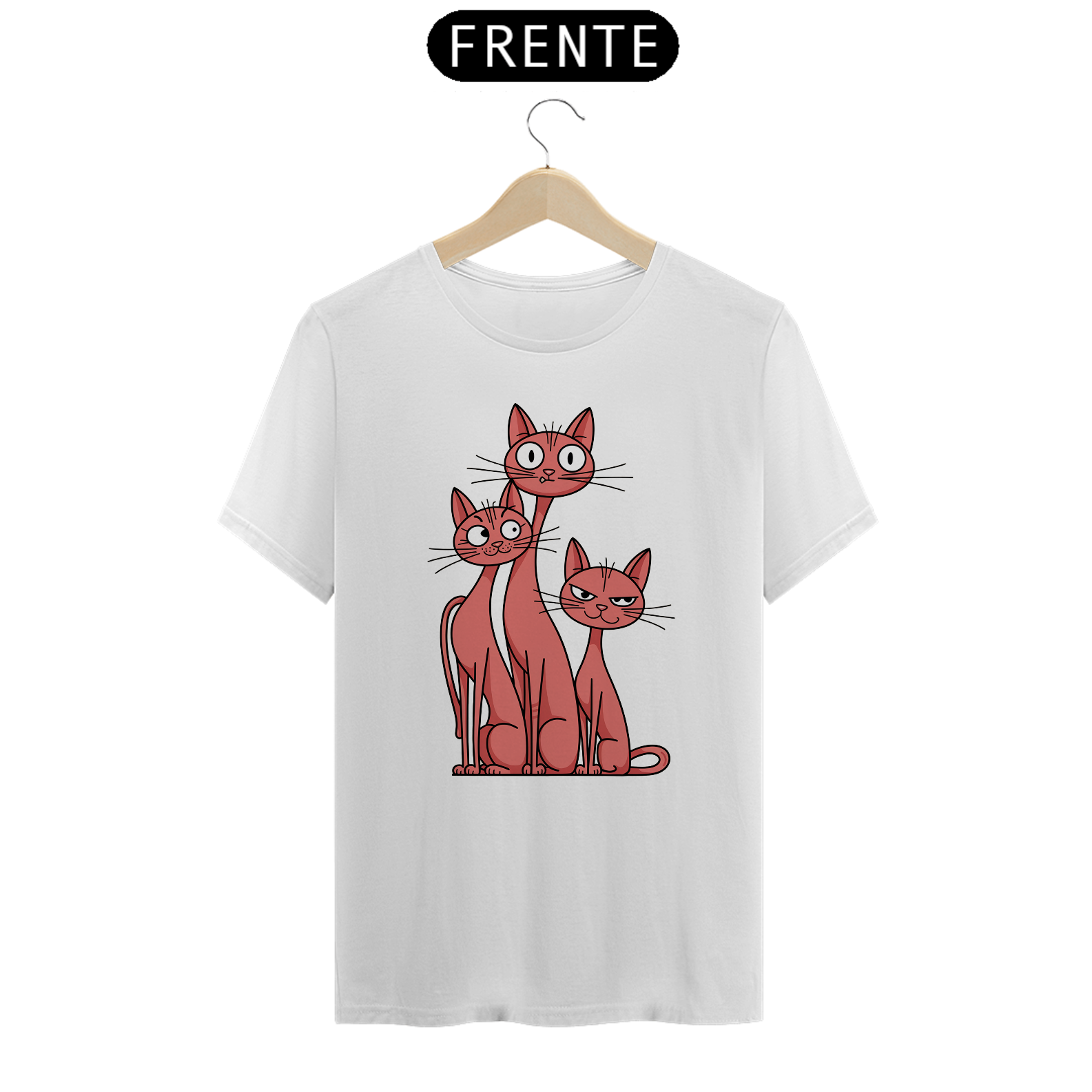 Nome do produto: T-shirt Classic com Estampa de 3 Gatos Estilizado Expressoes