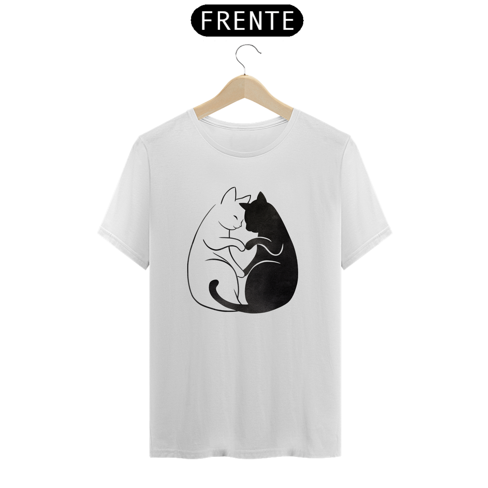 Nome do produto: T-shirt Classic com Estampa de 2 Gatos Coracao
