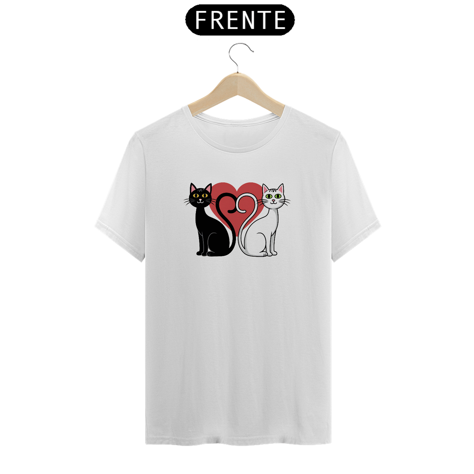 Nome do produto: T-shirt Classic com Estampa silhueta Coracao 2 Gatos 