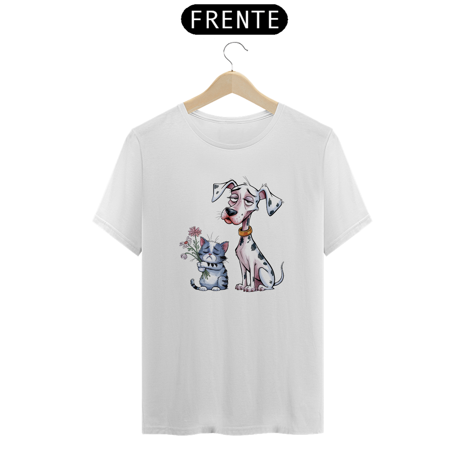 Nome do produto: T-shirt Classic com Estampa de Gato e Dálmata
