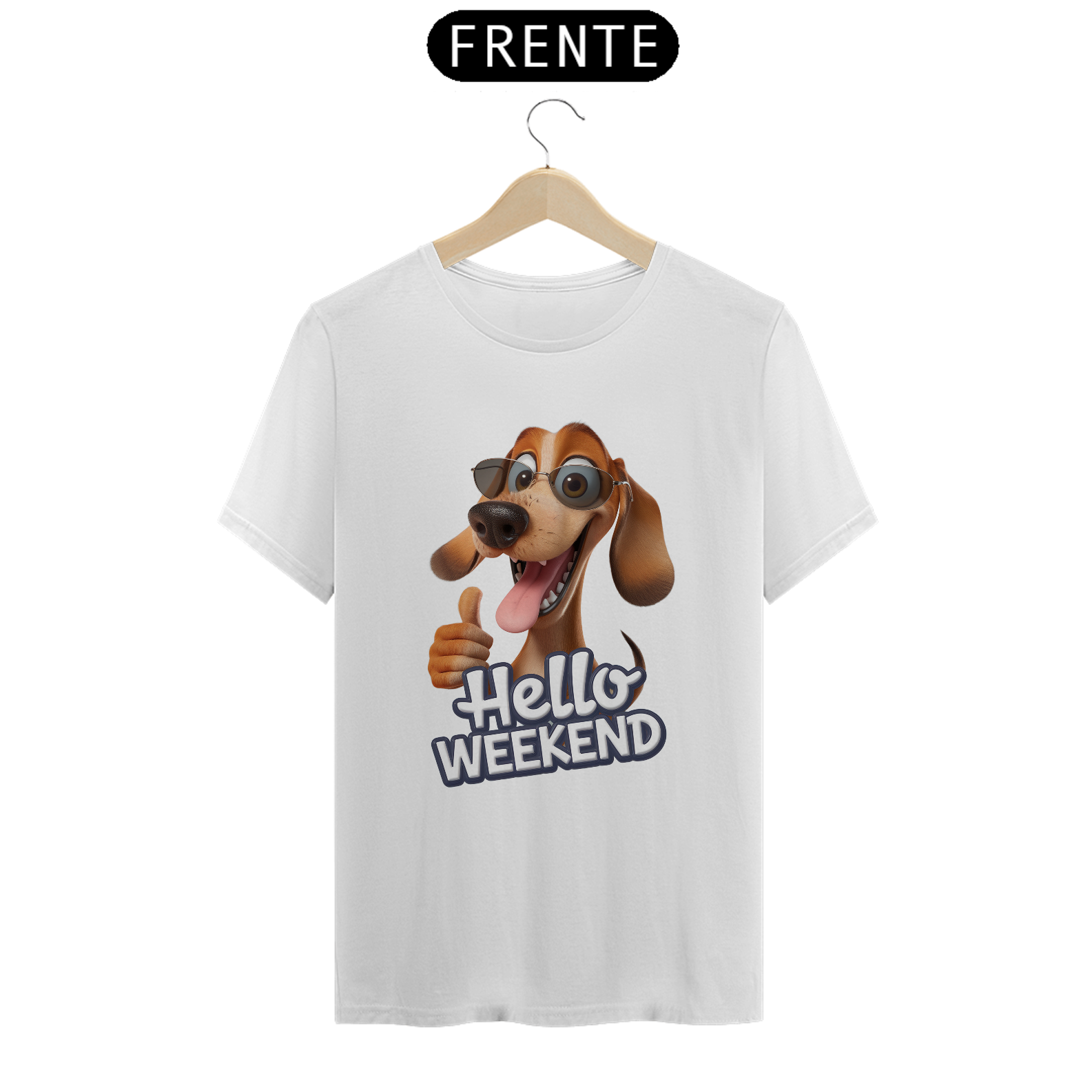 Nome do produto: T-Shirt Classic Estampa Cao com a Frase Hello Weekend