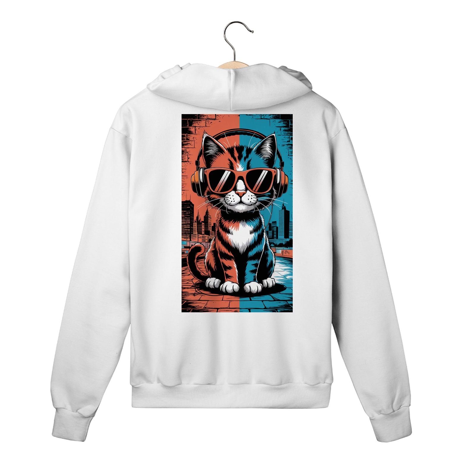 Nome do produto: Moletom com Zíper, Bolso e Capuz Estampa Gato POP