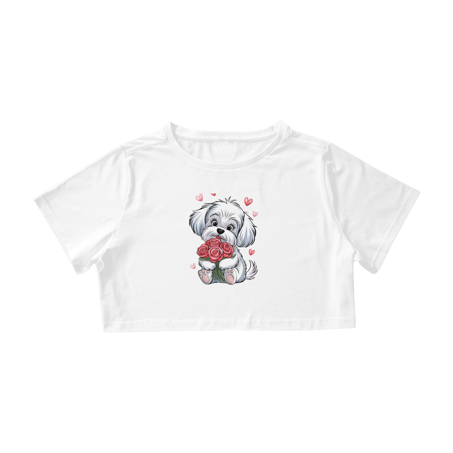 Nome do produto: Camisa Cropped Estampa cão branco maltês 