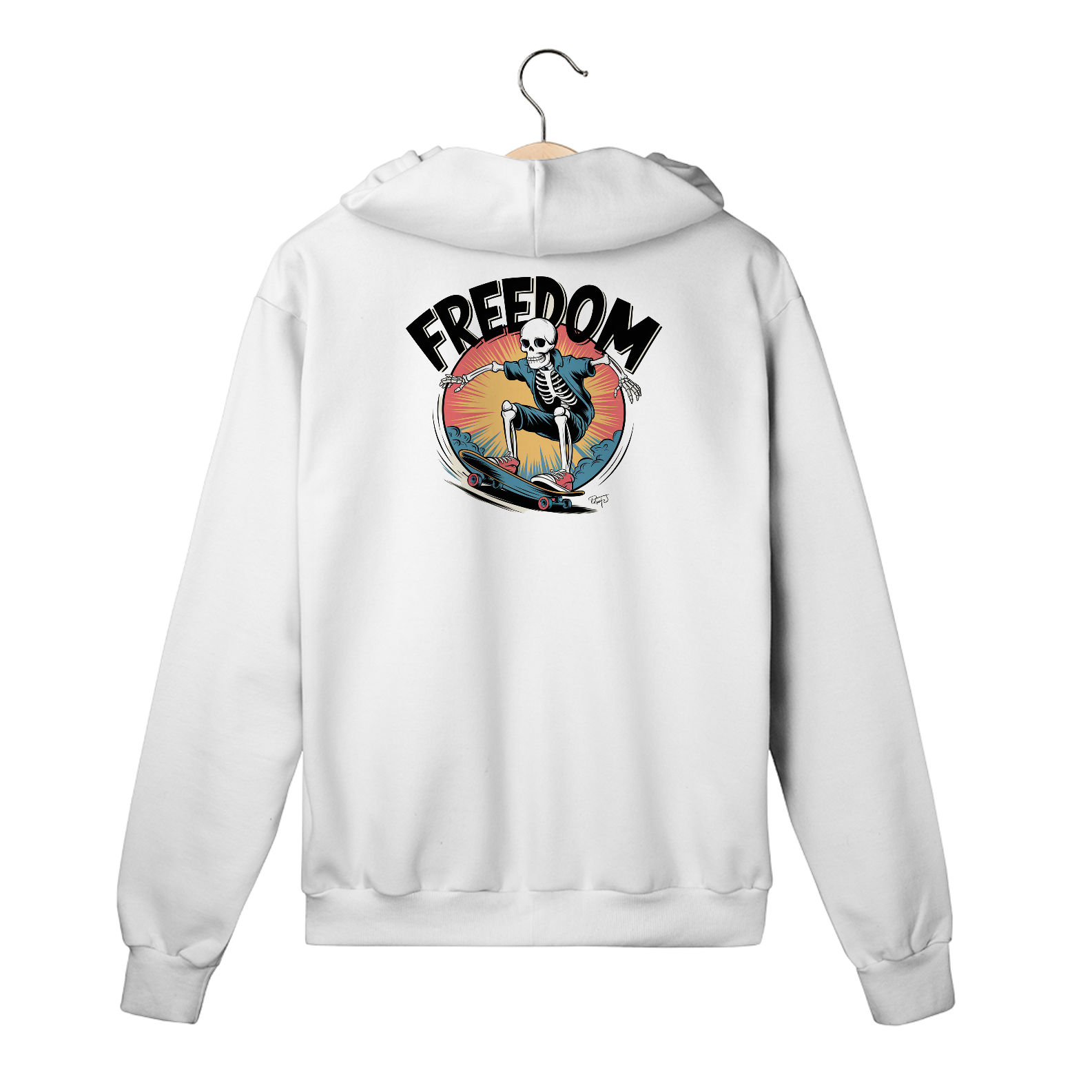 Nome do produto: Moletom com Ziper, Bolso e Capuz Estampa Skate Esqueleto