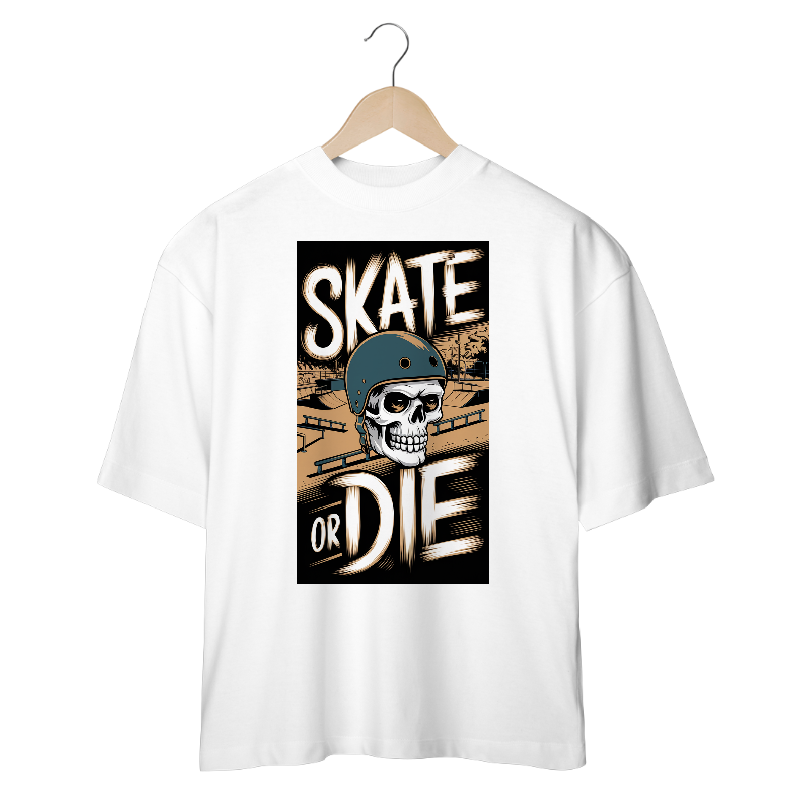 Nome do produto: Camiseta Oversized Estampa Skate Caveira