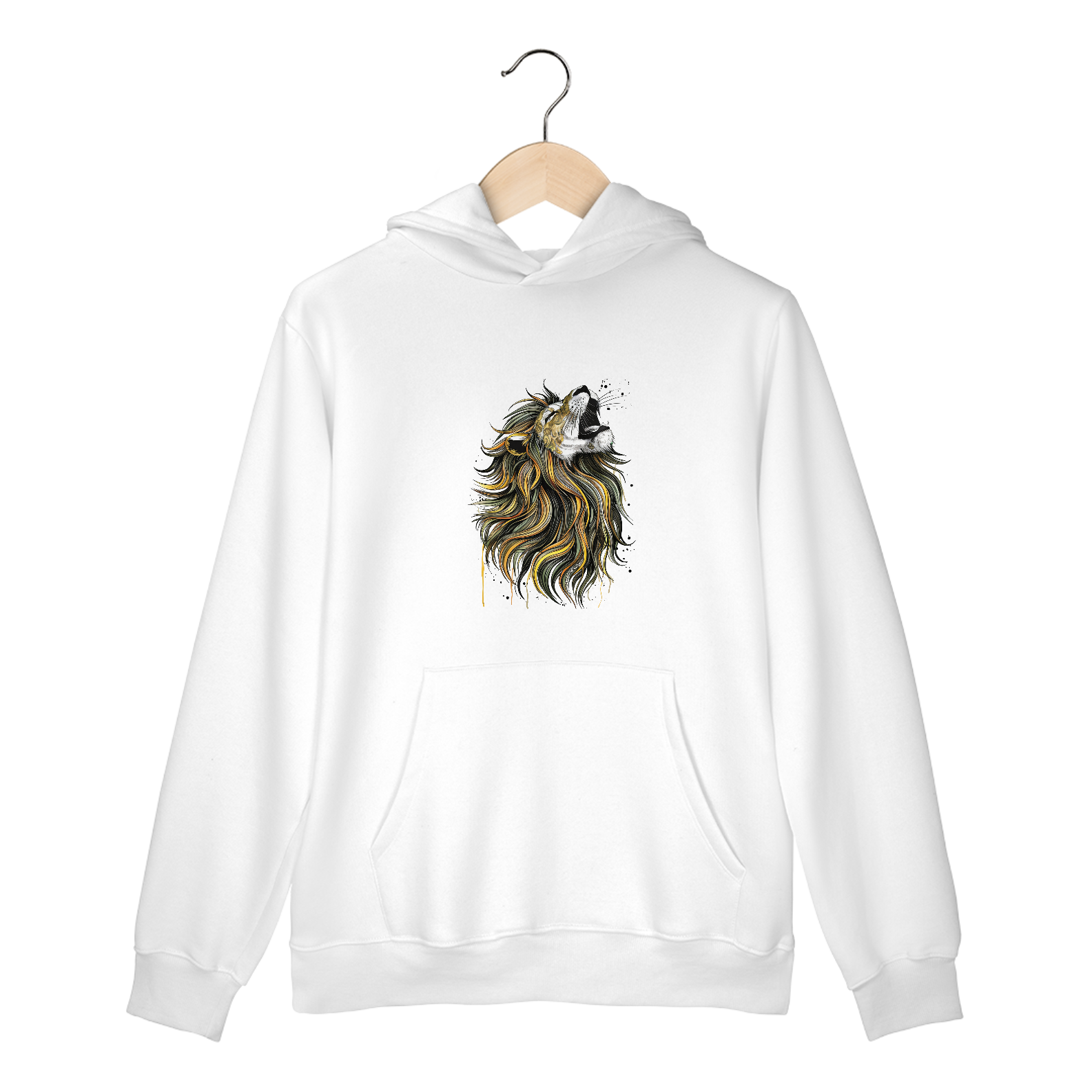 Nome do produto: Moletom Canguru com Bolso e Capuz Estampa Leão Juba