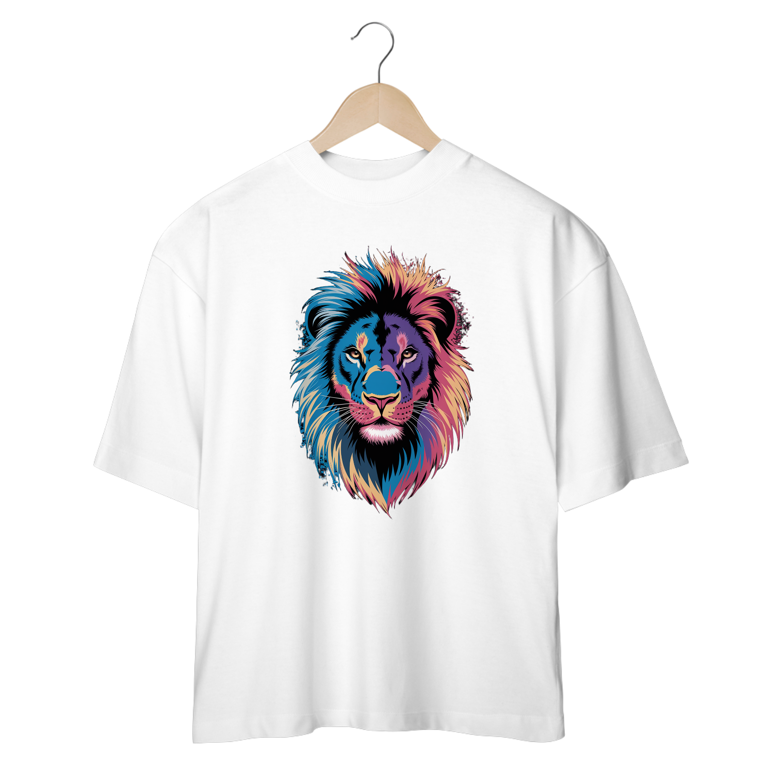 Nome do produto: Camiseta Oversized Estampa Leão Colorido