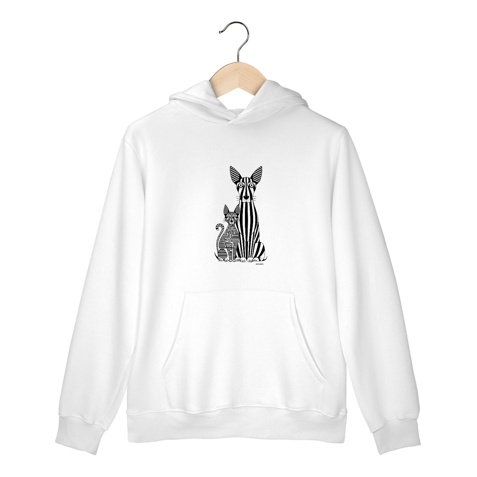 Nome do produto: Moletom Canguru com Bolso e Capuz Estampa Gato e Cão  Linas