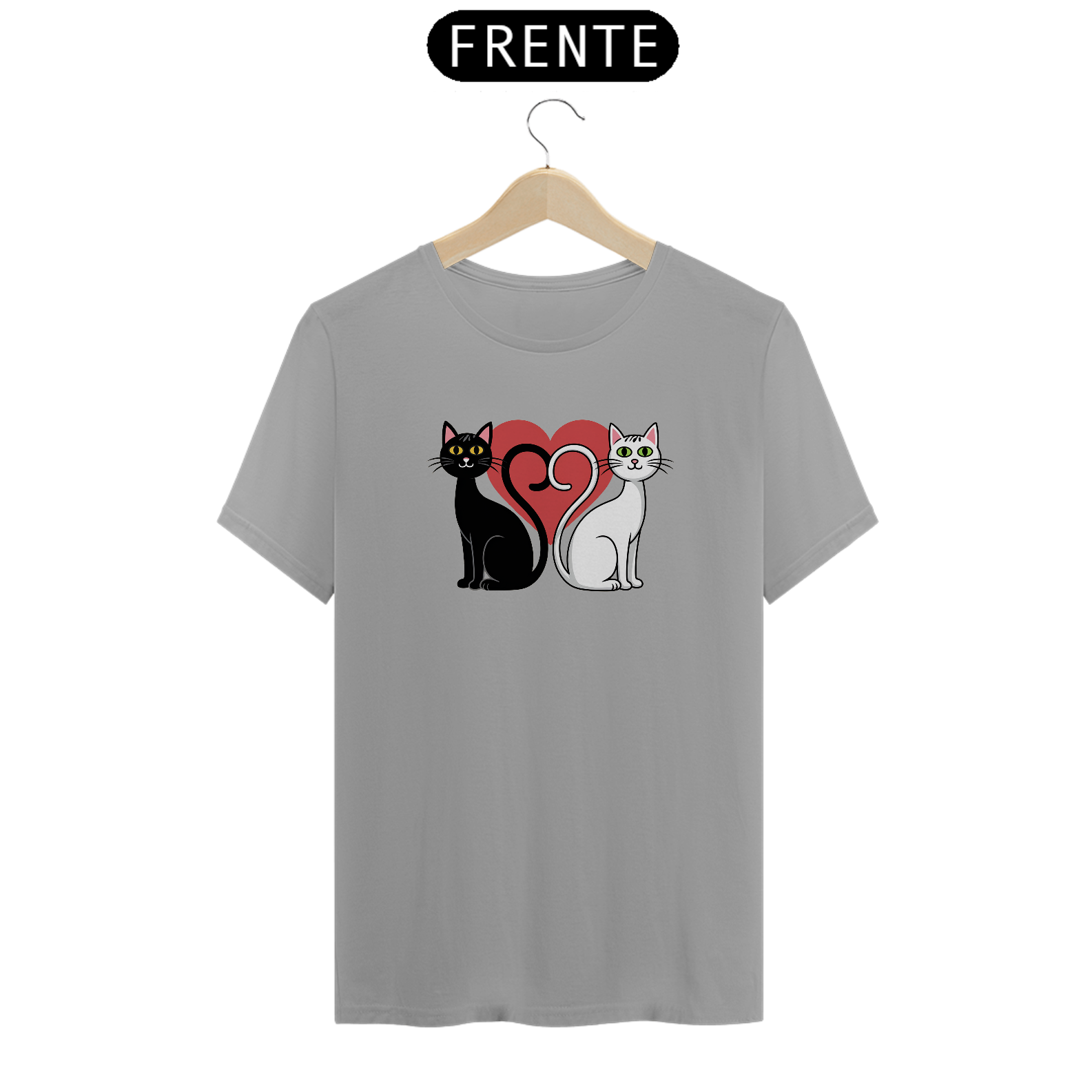 Nome do produto: T-Shirt Quality Estampa Silhueta Dois Gatos Preto e Branco