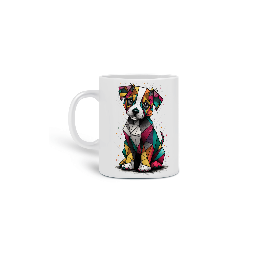Nome do produto: Caneca Cerâmica Branca Estampa Cão  Cubismo