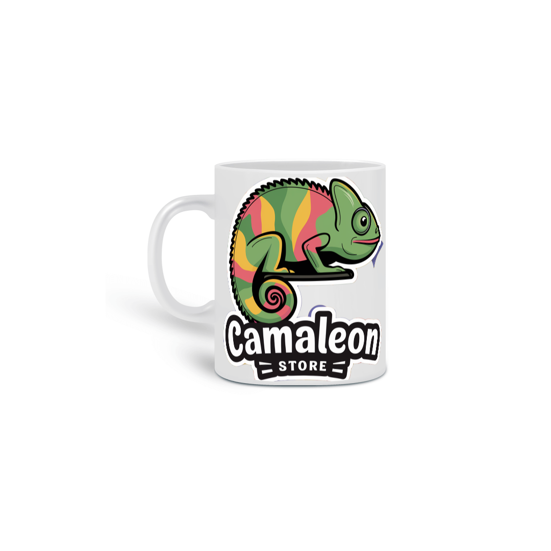 Nome do produto: Caneca Cerâmica Branca Estampa Logo Camaleon