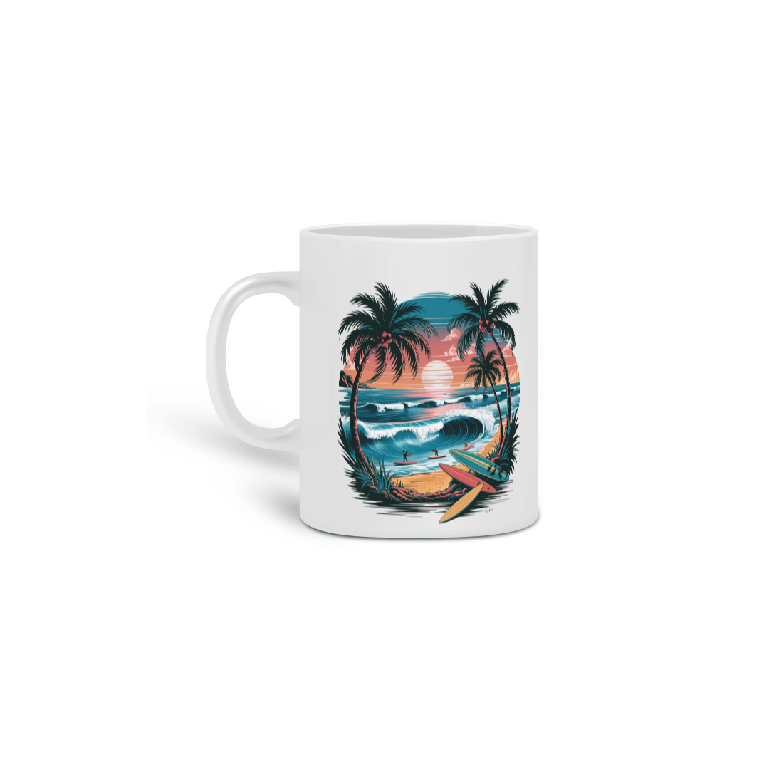 Nome do produto: Caneca Cerâmica Branca Estampa Surf