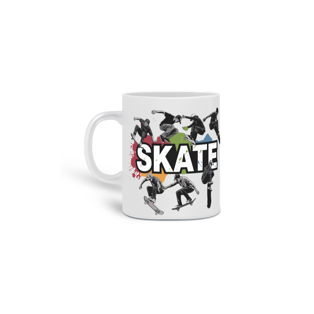 Nome do produto: Caneca Cerâmica Branca Estampa Skate Manobras