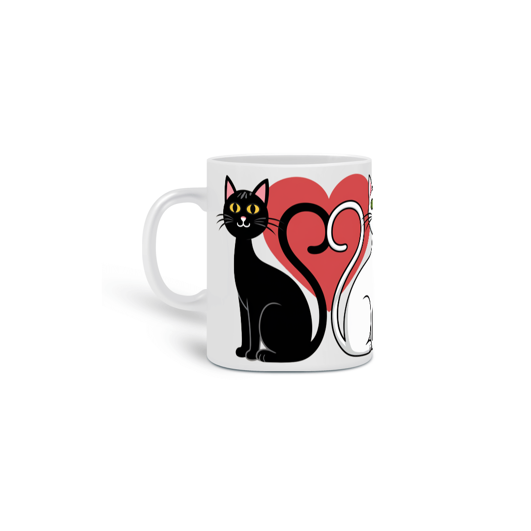 Nome do produto: Caneca Cerâmica Branca Estampa Gato Branco Preto
