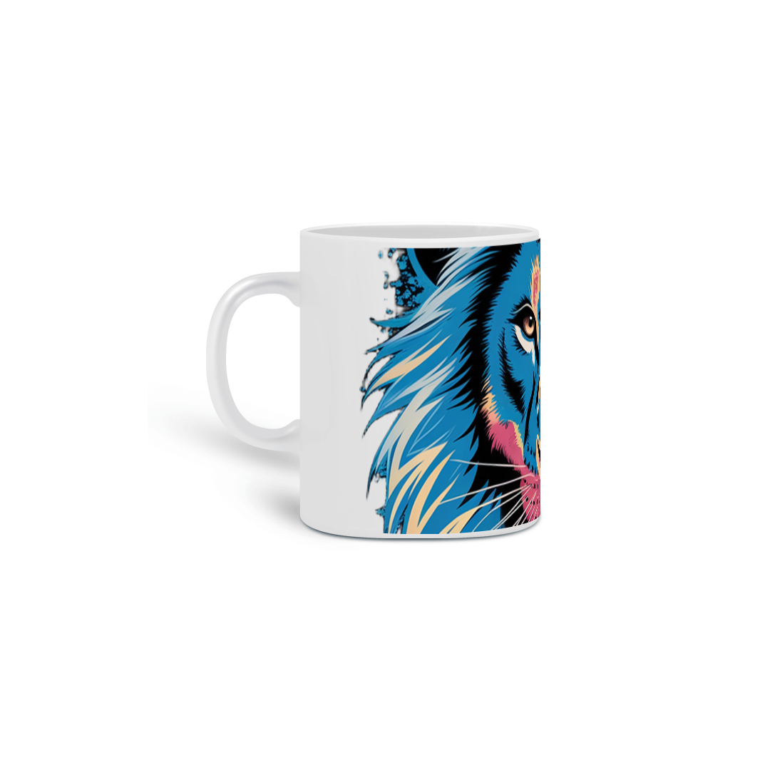 Nome do produto: Caneca Cerâmica Branca Estampa  Leão  Colorido