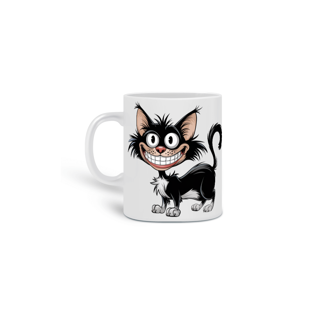 Nome do produto: Caneca Cerâmica Branca Estampa Gato Sorrindo 