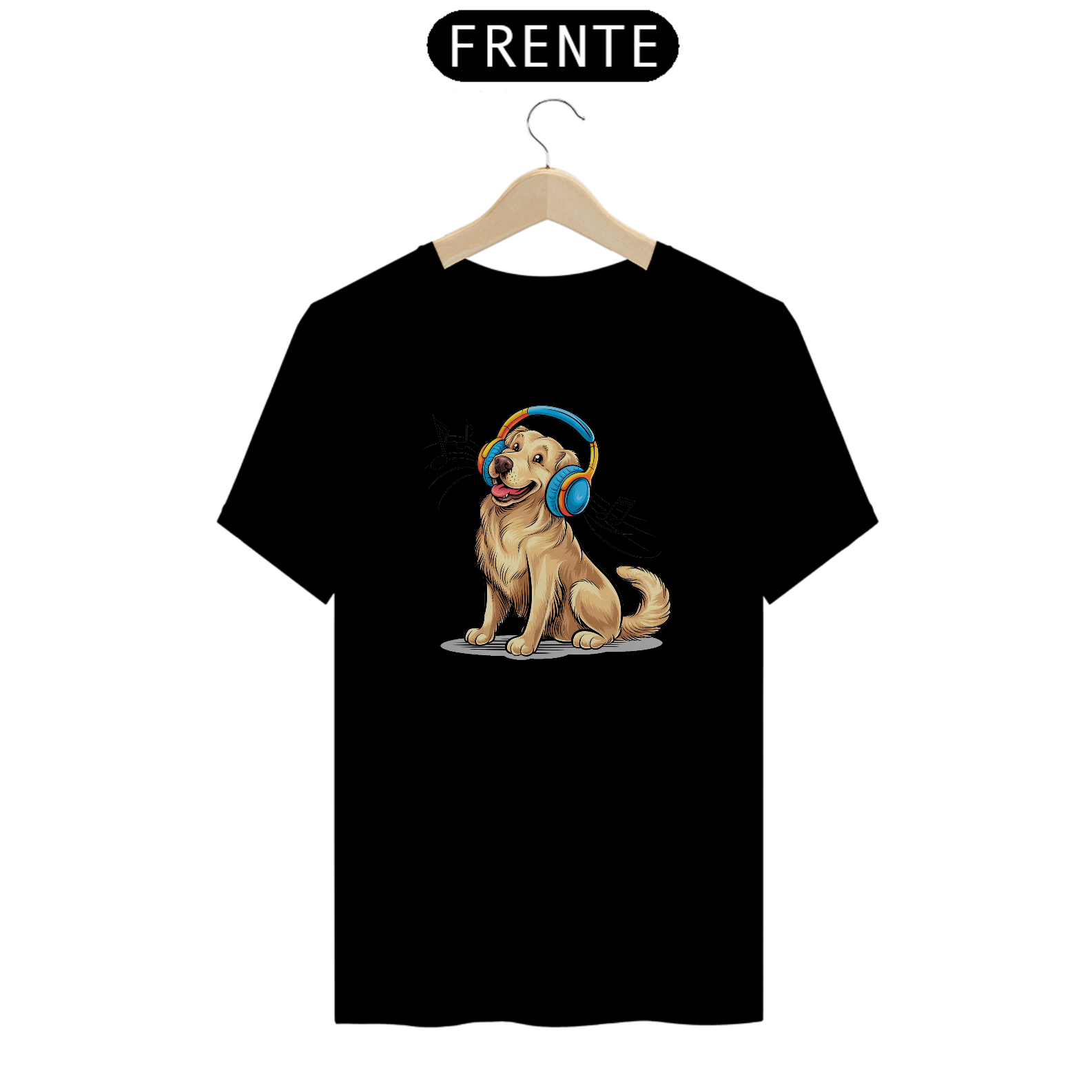 Nome do produto: T-Shirt Classic Estampa de um Cao golden retriever Musica