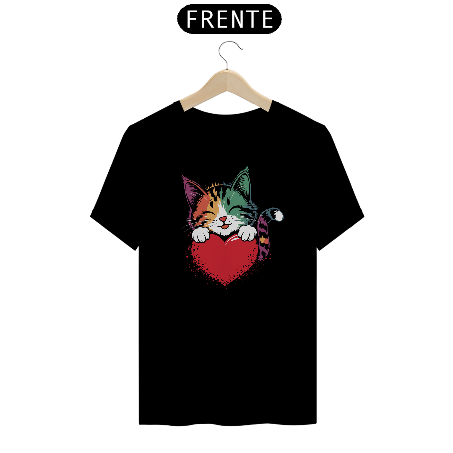 Nome do produto: T-Shirt Quality Estampa de um Gato Coracao Namorados