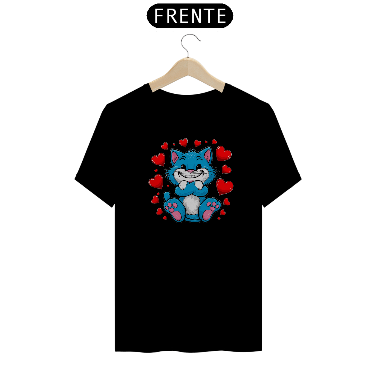 Nome do produto: T-Shirt Quality Estampa  adorável  Gato Azul  corações 