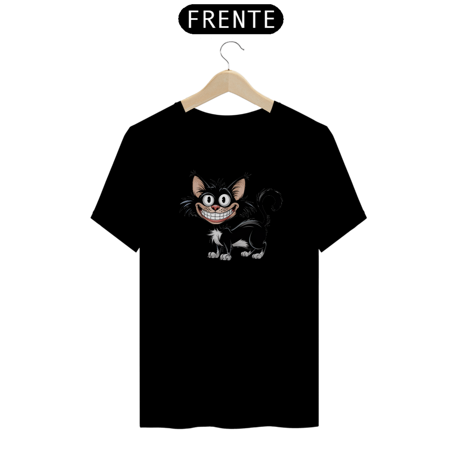 Nome do produto: T-Shirt Quality Estampa de um gato Preto Sorridente