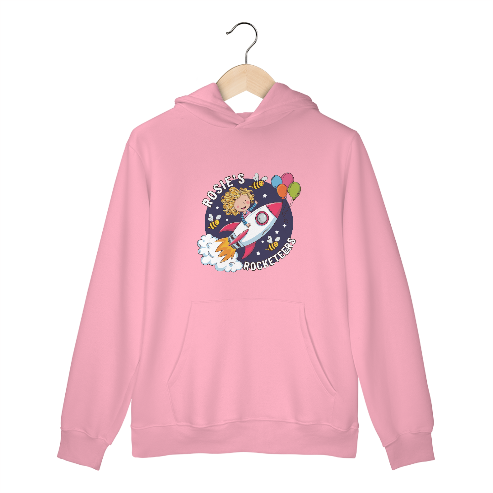 Nome do produto: Moletom Canguru com Bolso e Capuz Estampa Menina Foguete Space