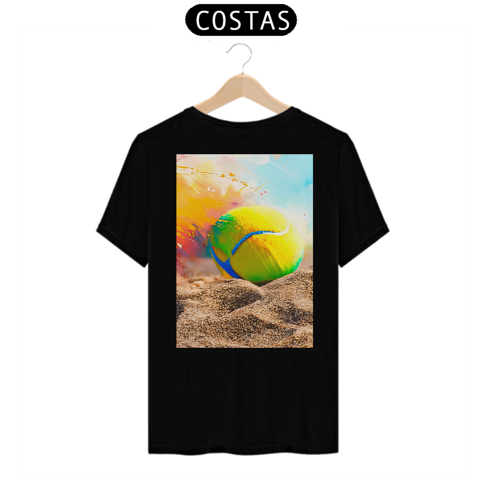 Nome do produto: Camisa 100% Algodão - Bola de Beach Tennis na Areia (Costas)