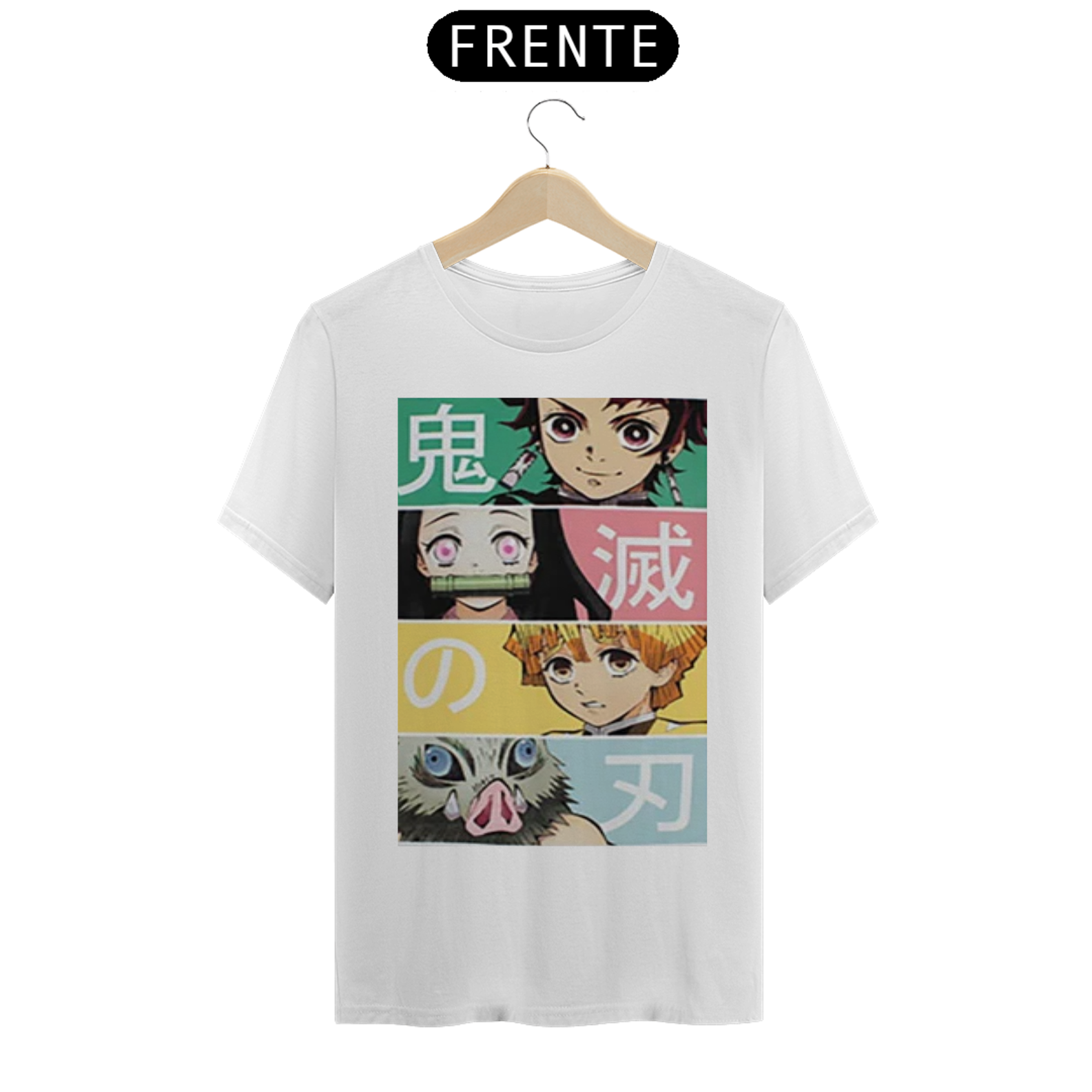 Nome do produto: CAMISETA COLEÇÃO KIMETSU NO YAIBA - TANJIRO, NEZUKO, ZENITSU E INOSUKE 2ª FORMA Branca