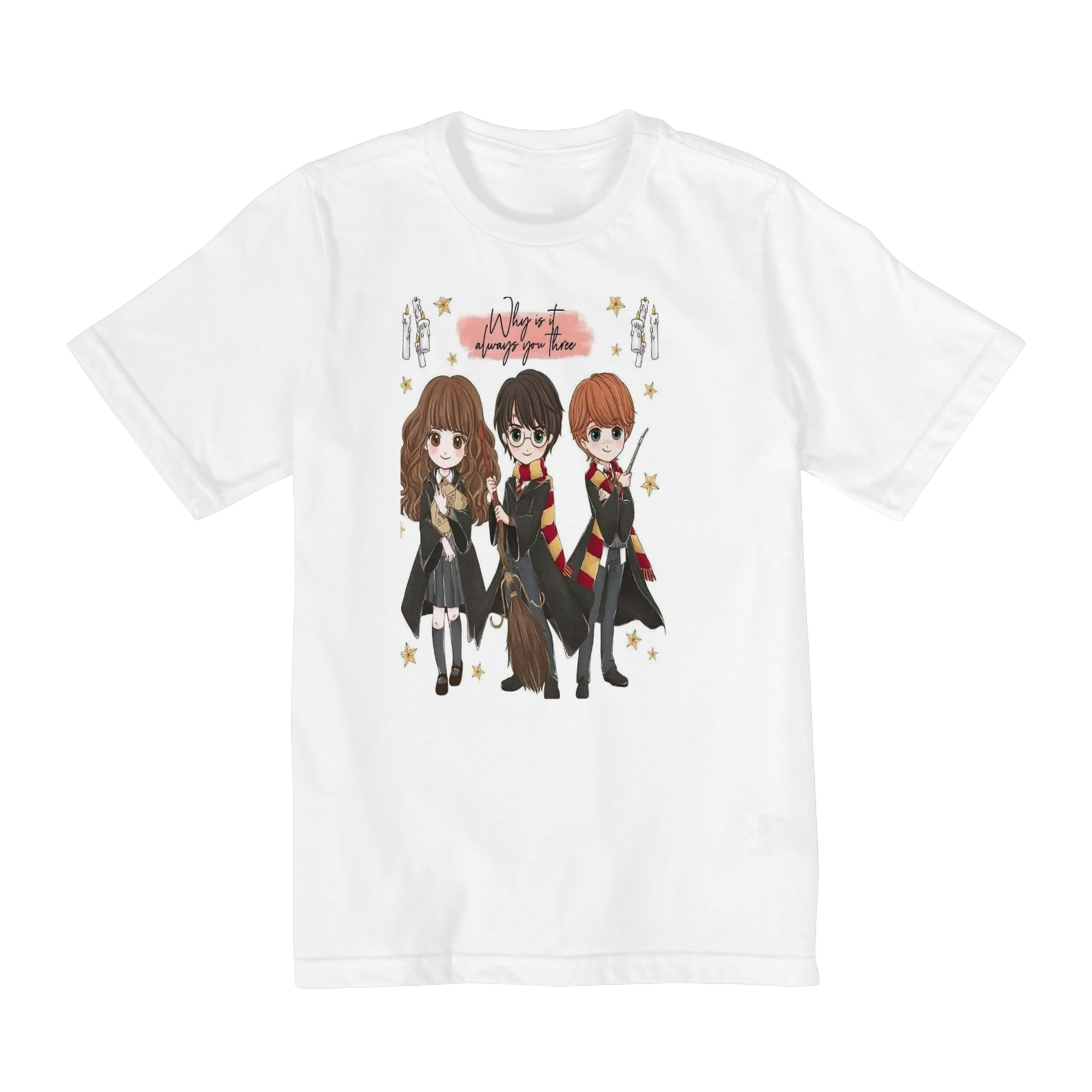 Nome do produto: Coleção Camisetas Filmes e Séries: Harry Potter Infantil - Hermione,Harry e Ron