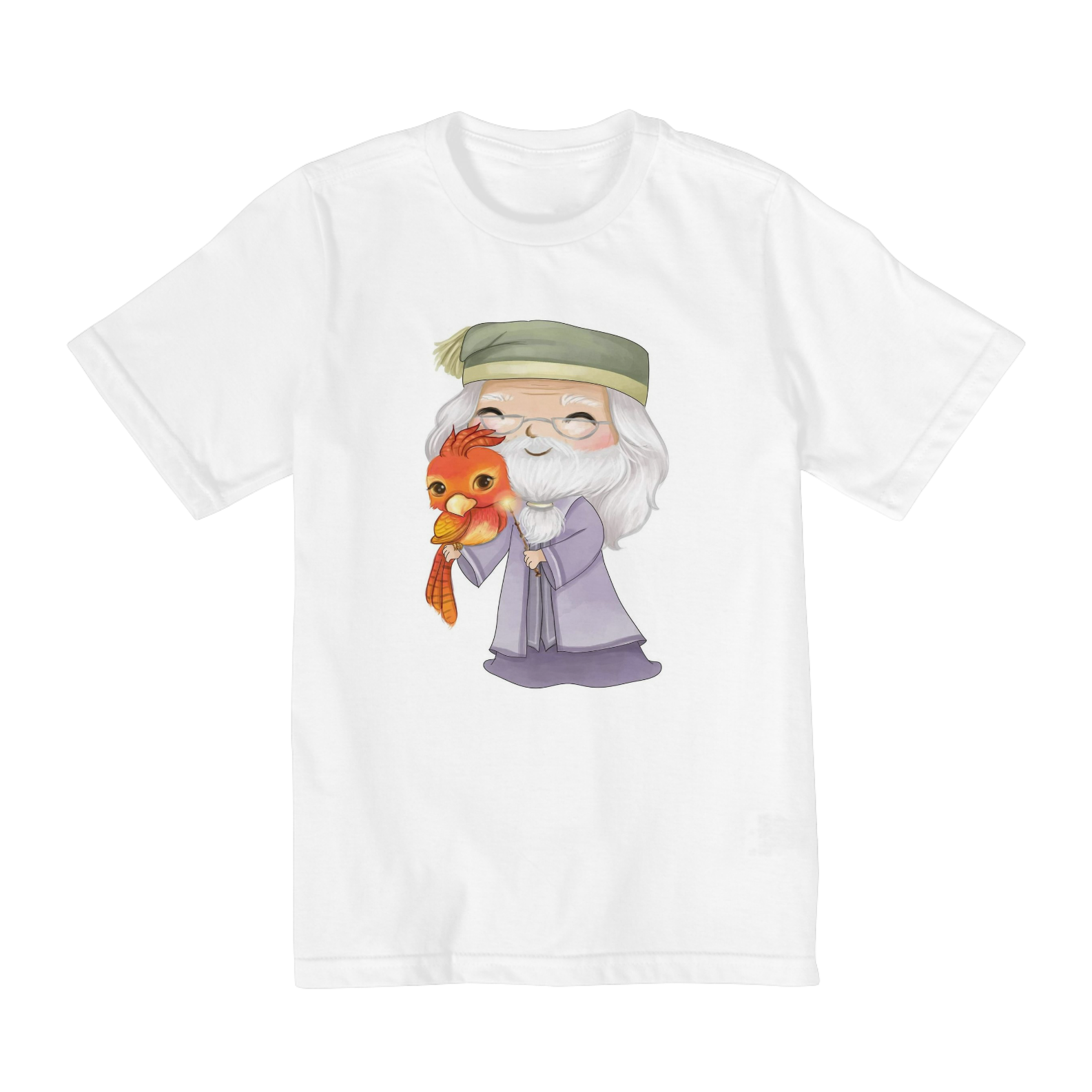 Nome do produto: Coleção Camisetas Filmes e Séries: Harry Potter Infantil - Alvo Dumbledore com a Fênix Fawkes