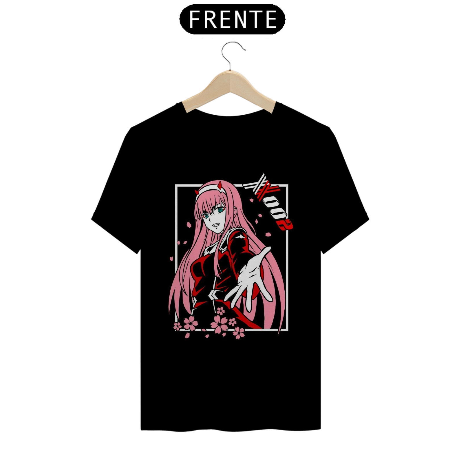 Nome do produto: Coleção de Camisetas Darling in the Franxx - Zero Two (Camiseta Preta)