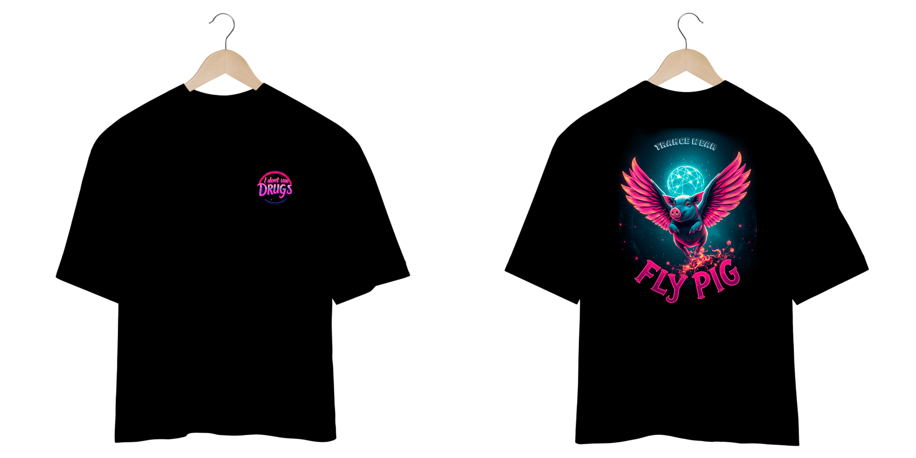 Nome do produto: Camiseta Rave Psytrance Oversized – FlyPig, Streetwear Premium