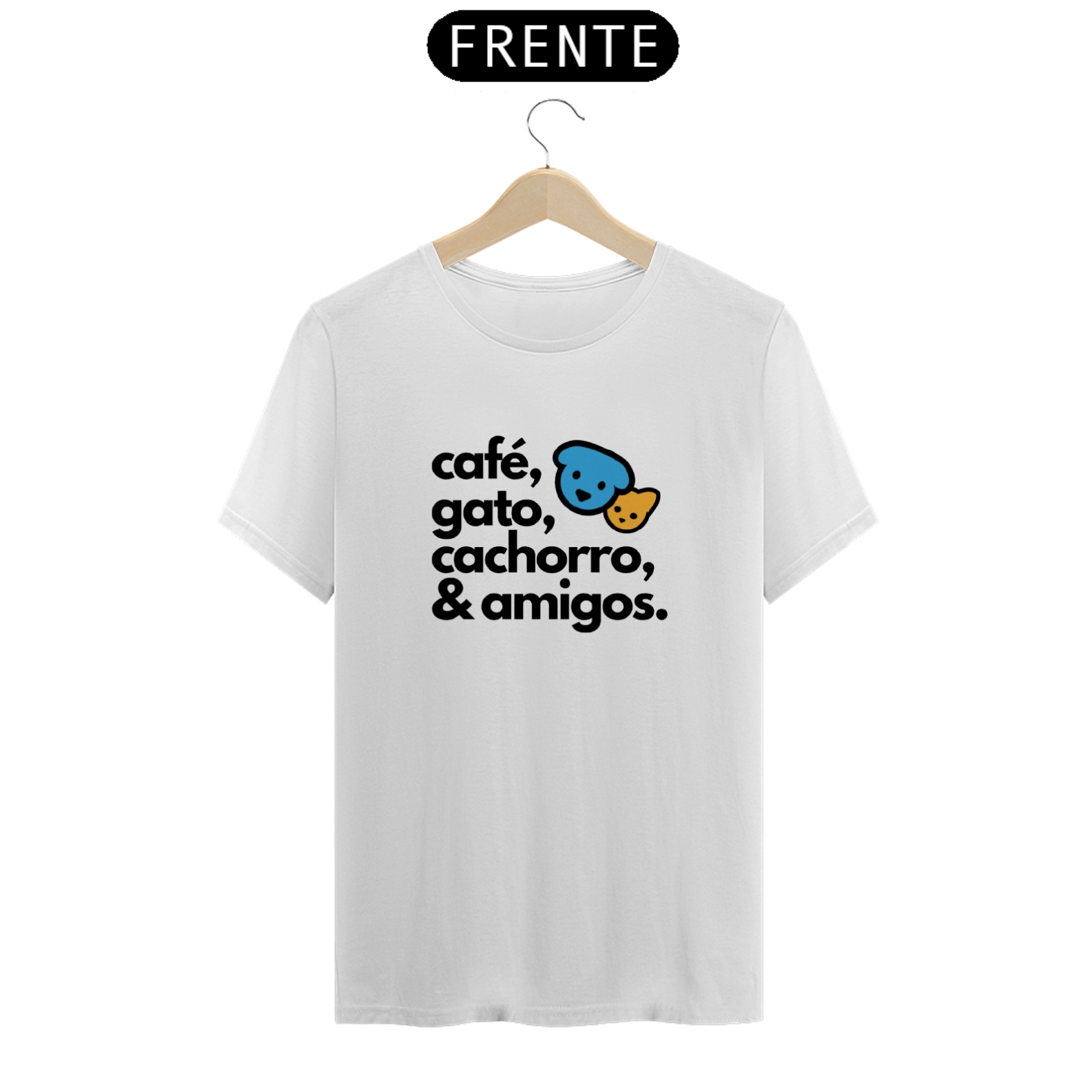 Nome do produto: CAFÉ, GATO, CACHORRO E AMIGOS - T-SHIRT PRIME