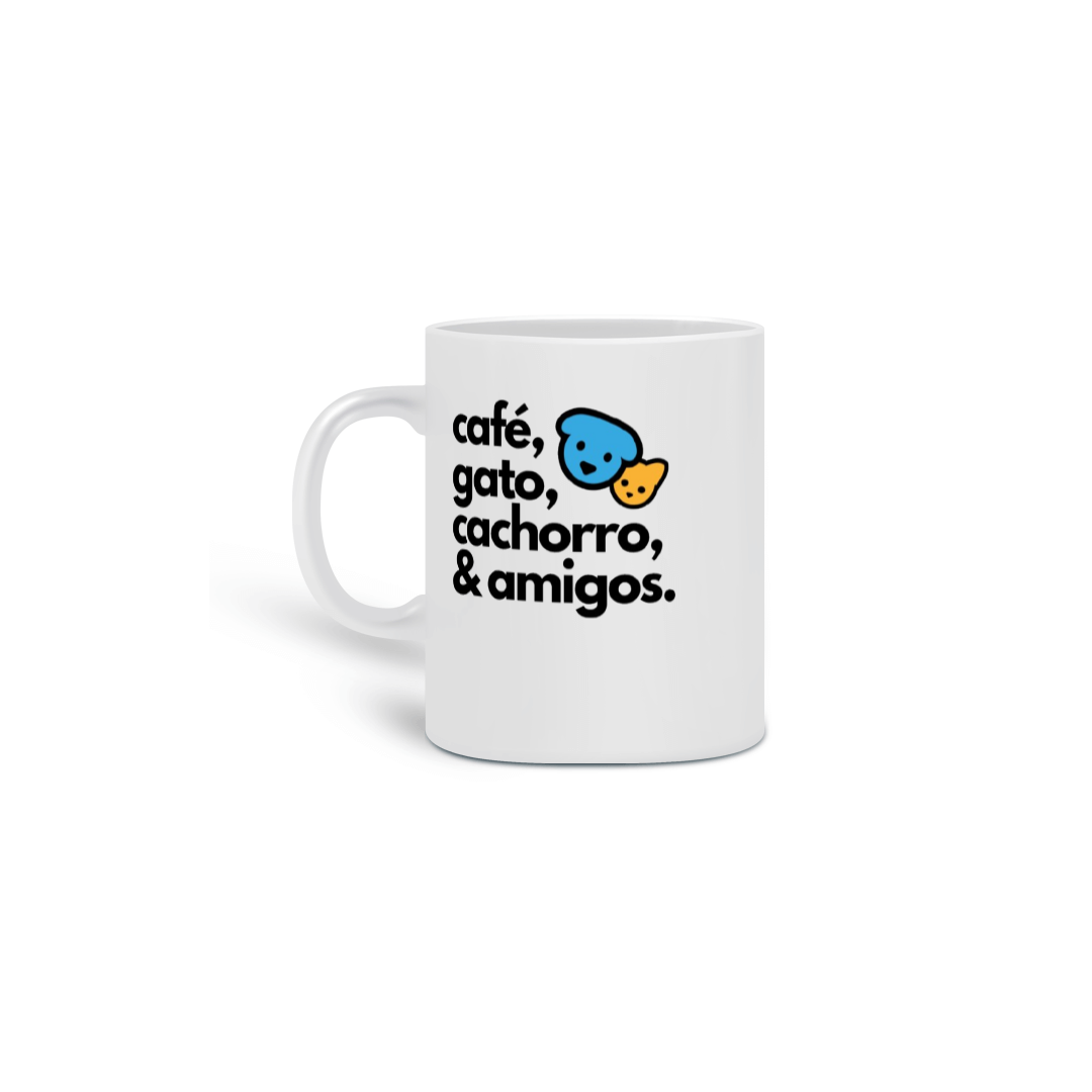 Nome do produto: CAFÉ, GATO, CACHORRO E AMIGOS - CANECA