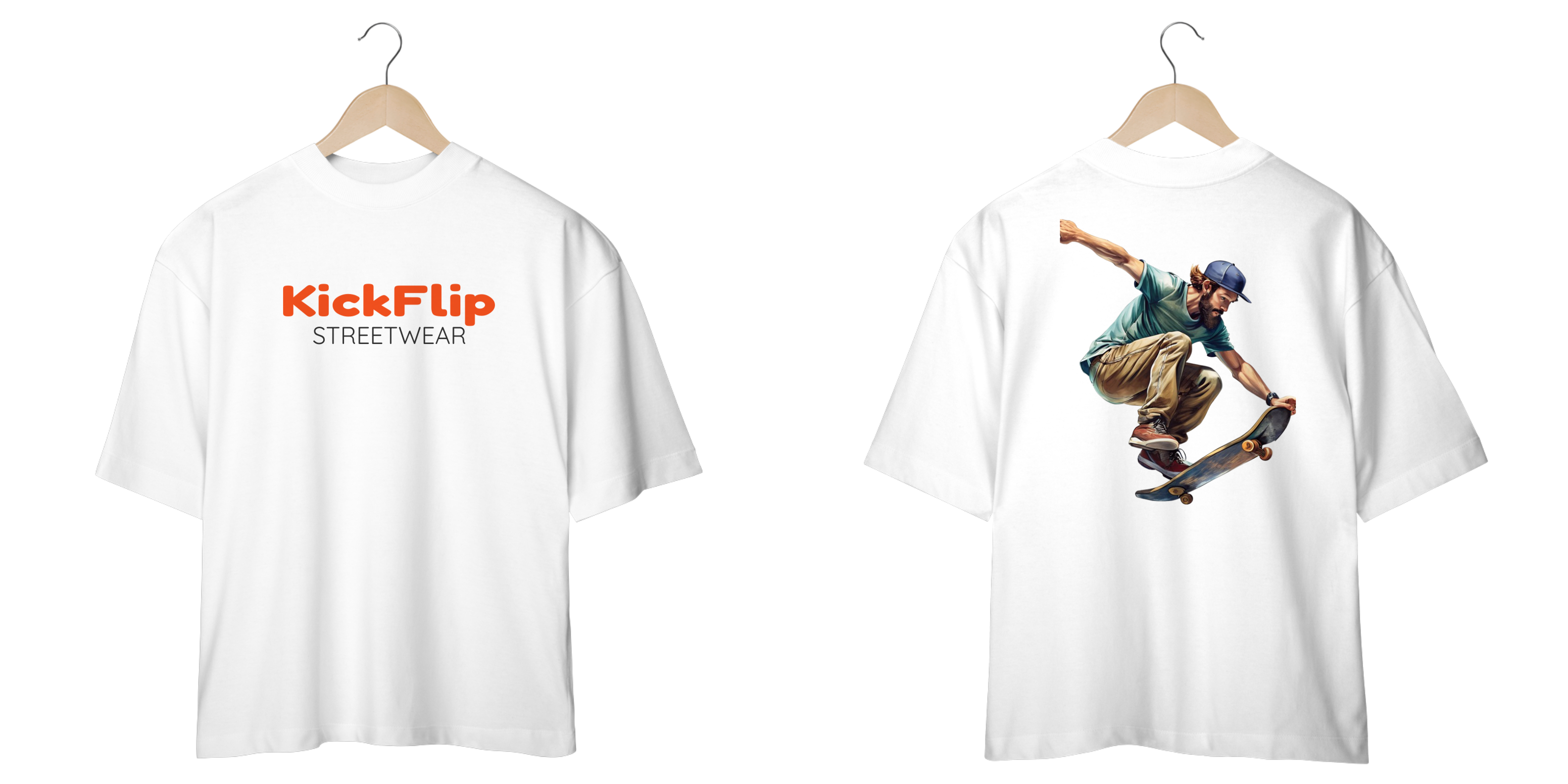 Nome do produto: Camiseta Oversized estampada frente e costas Kickflip