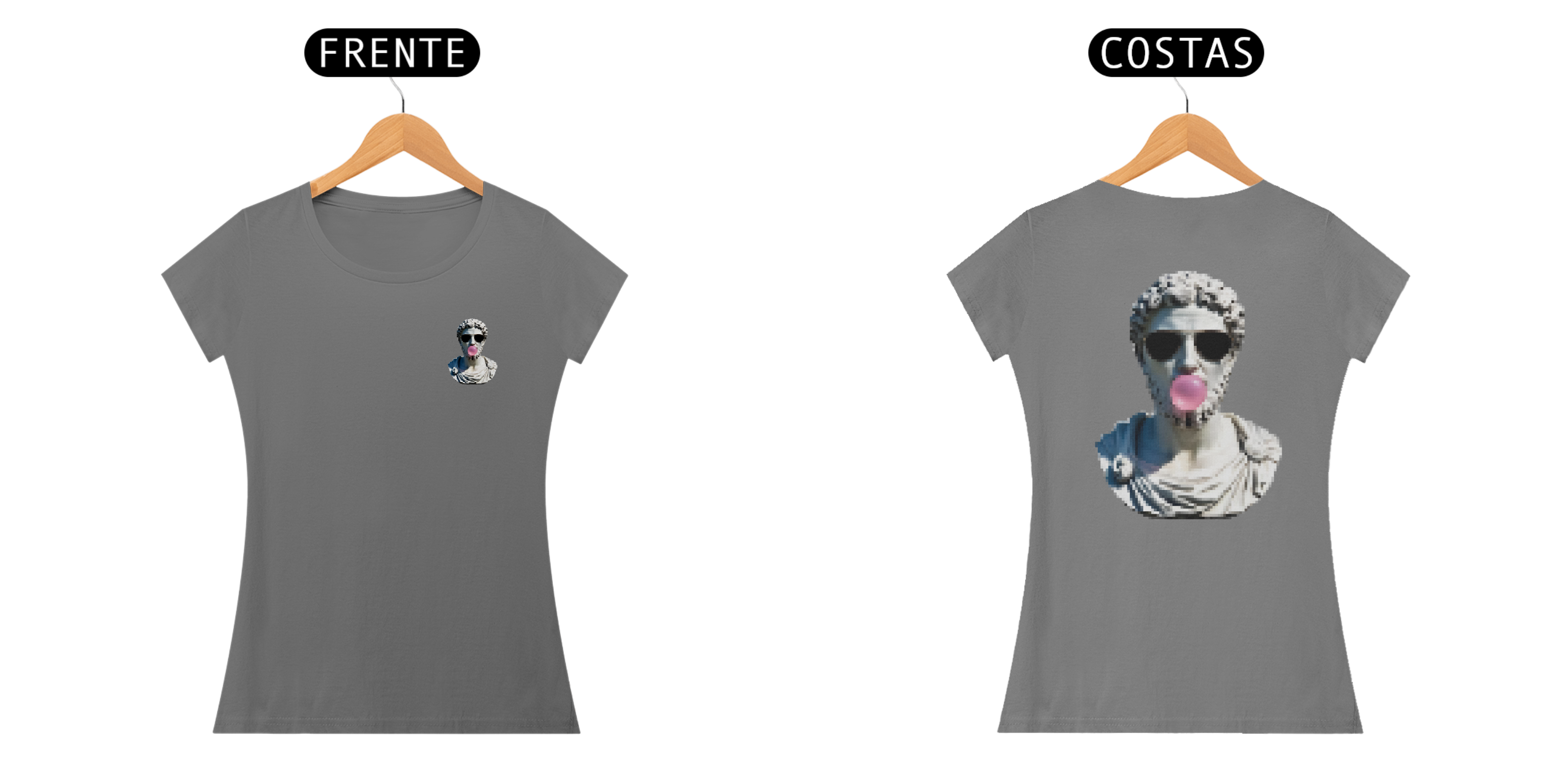 Camiseta Feminina Baby Long Estonada Estátua Pixelizada