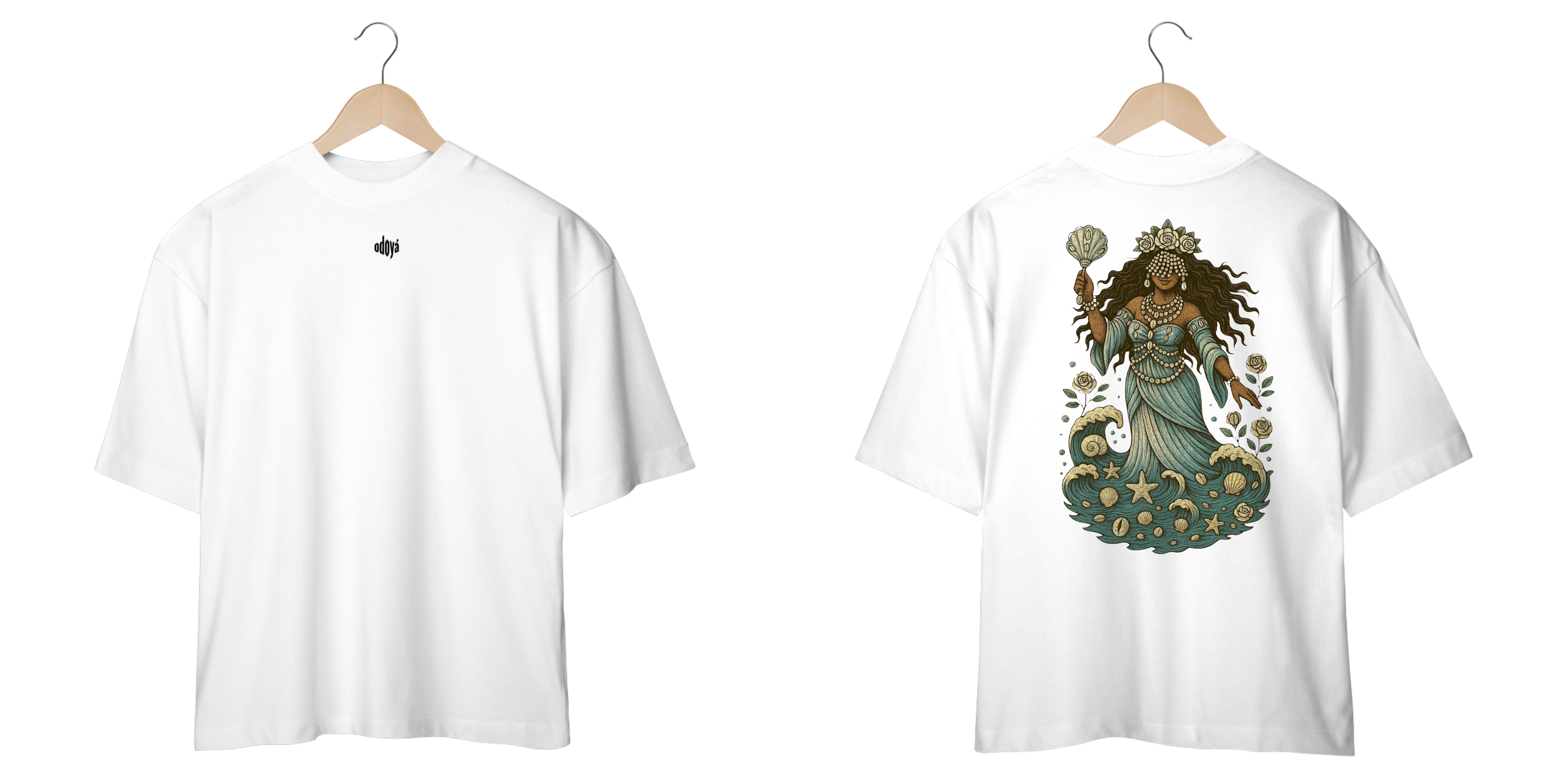 Nome do produto: Camiseta Oversized Iemanjá (branco e off white)