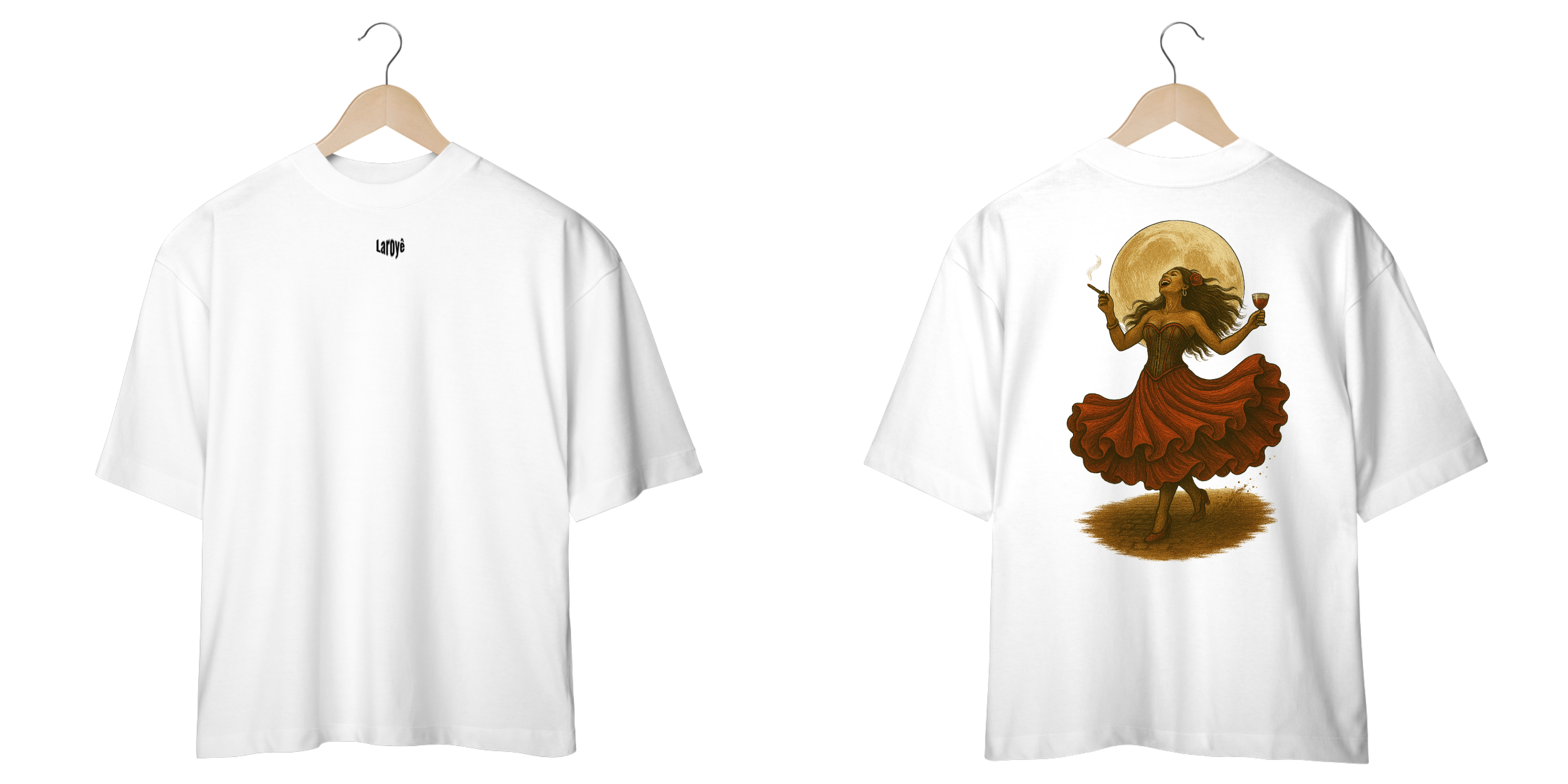 Nome do produto: Camiseta Oversized Pombogira (branco e off white)