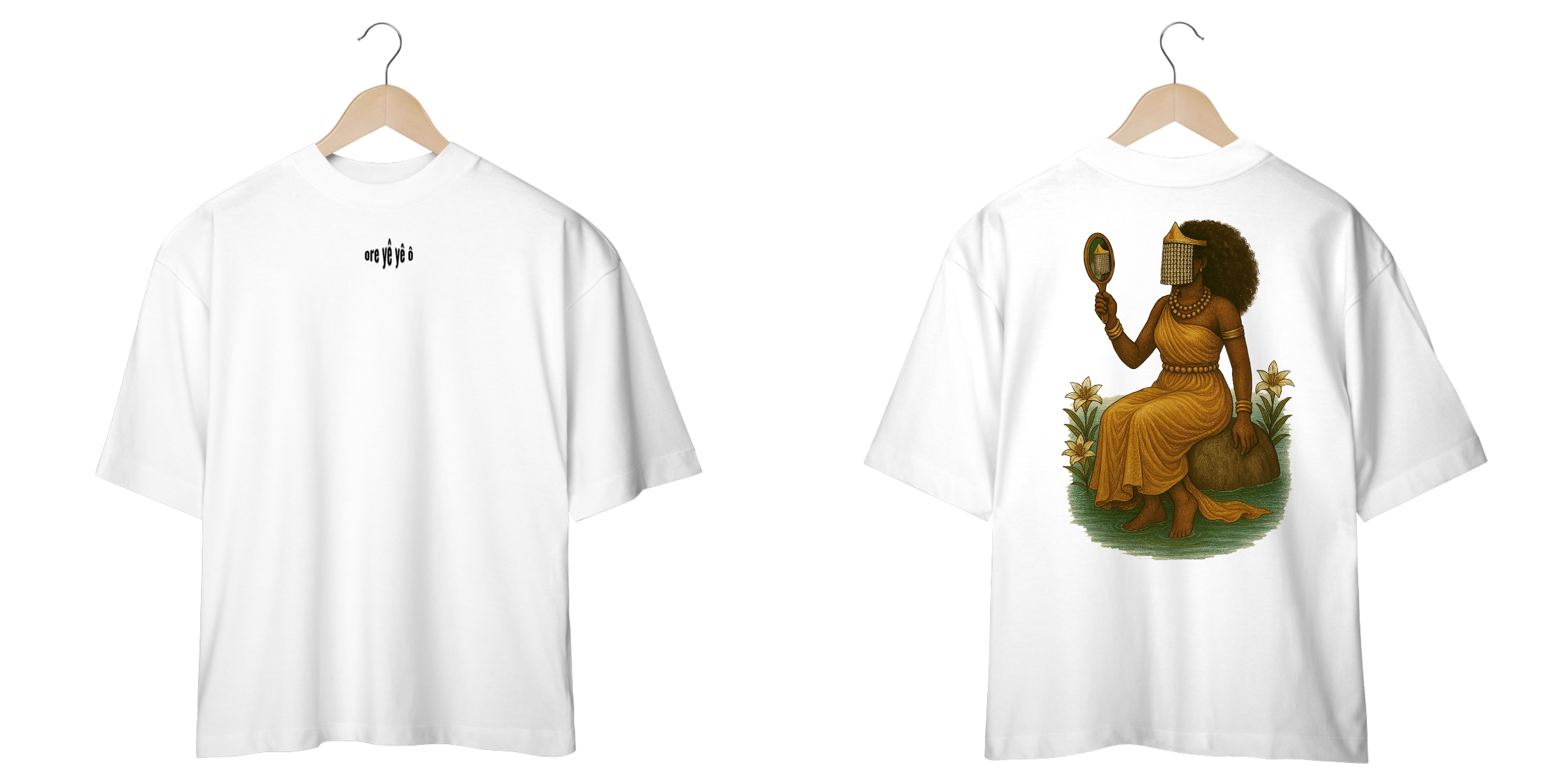 Nome do produto: Camiseta Oversized Oxum (branco e off white)