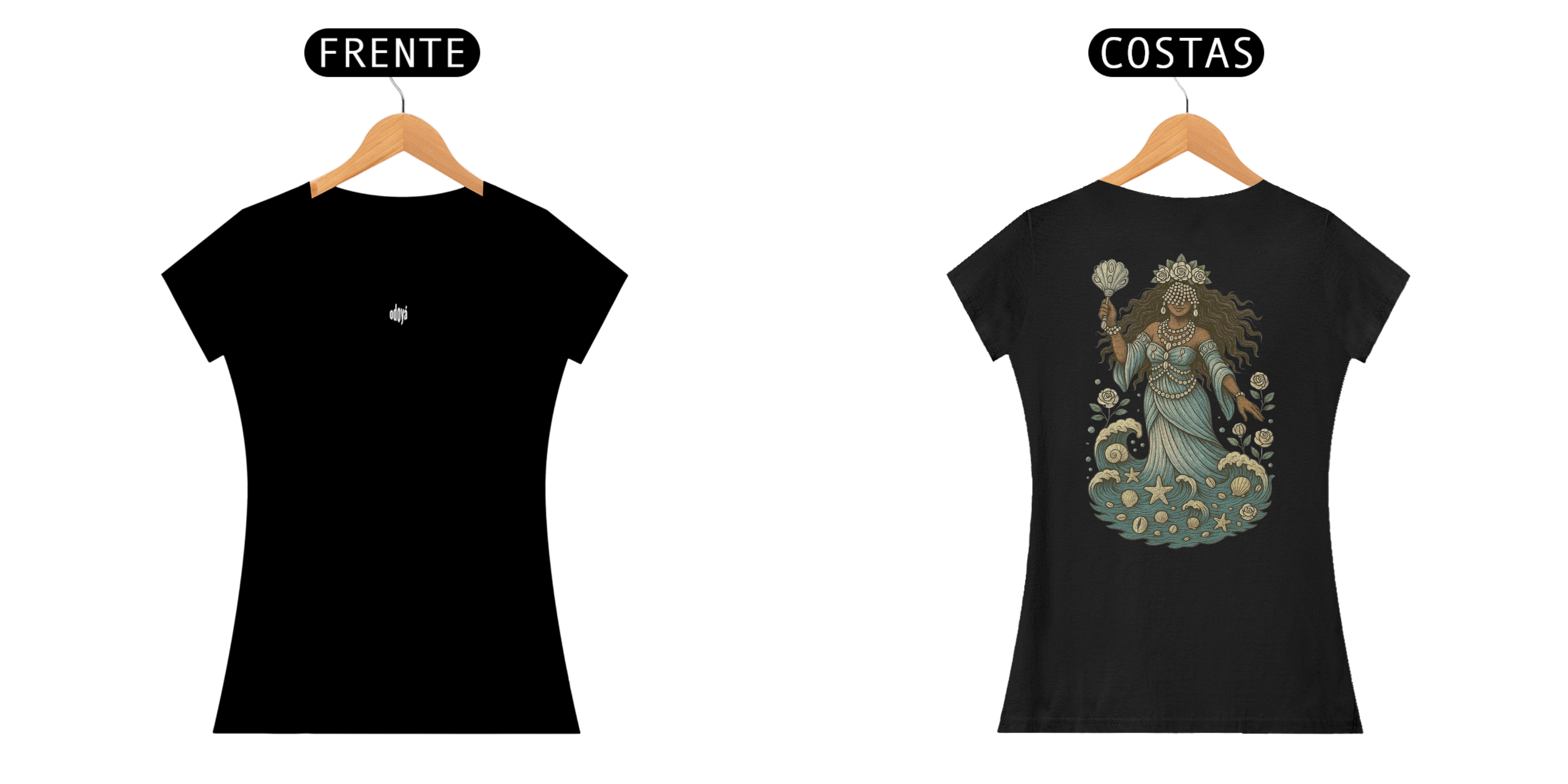 Nome do produto: Camiseta Baby Long Iemanjá (preto)