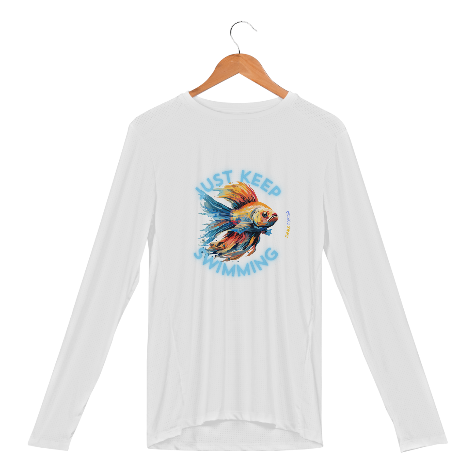Nome do produto: Just Keep Swimming Fish Manga Longa Sport Dry