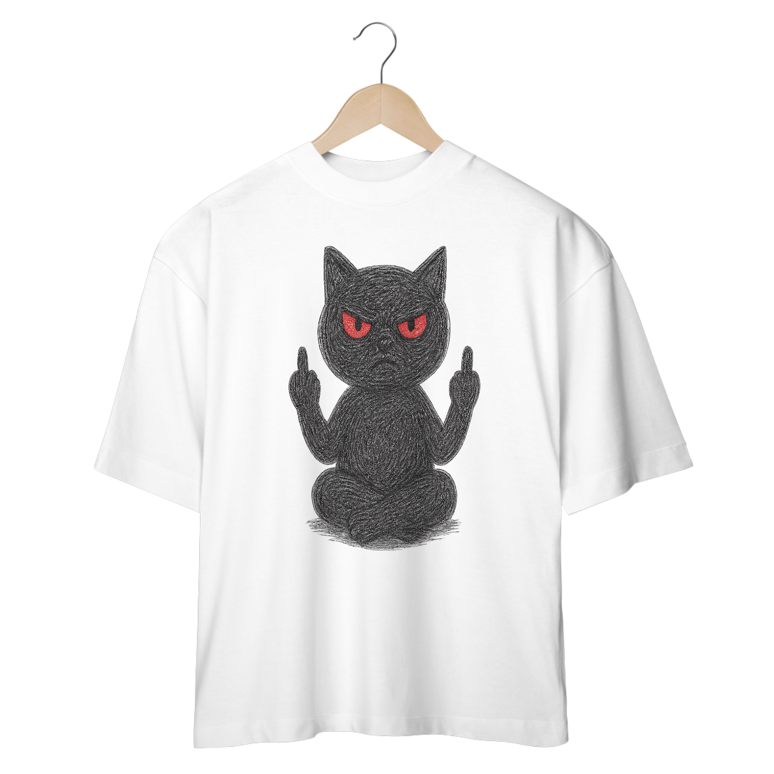 Camiseta Oversized “Gato Preto Pistola”