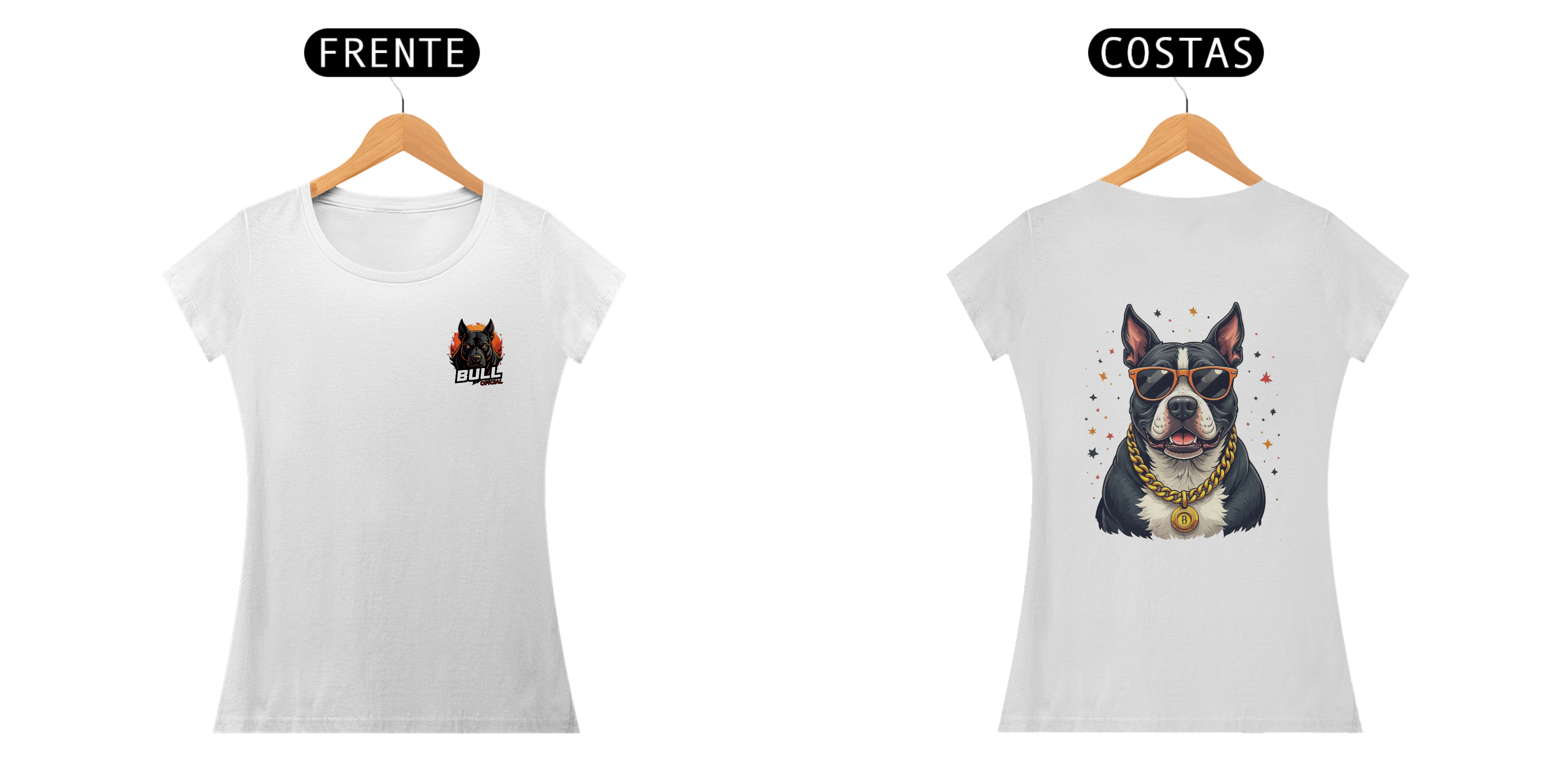 Nome do produto: Camiseta Pitbull Style – O Brabo de Óculos - FEMININA ESTAMPA NAS COSTAS