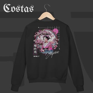Moletom Fechado - Geisha no Sakura | Arte nas costas