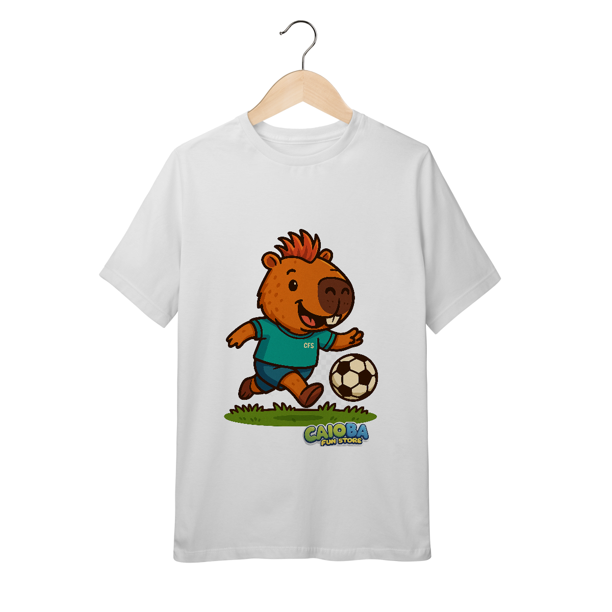 Camiseta Capivara Jogando Futebol - juvenil