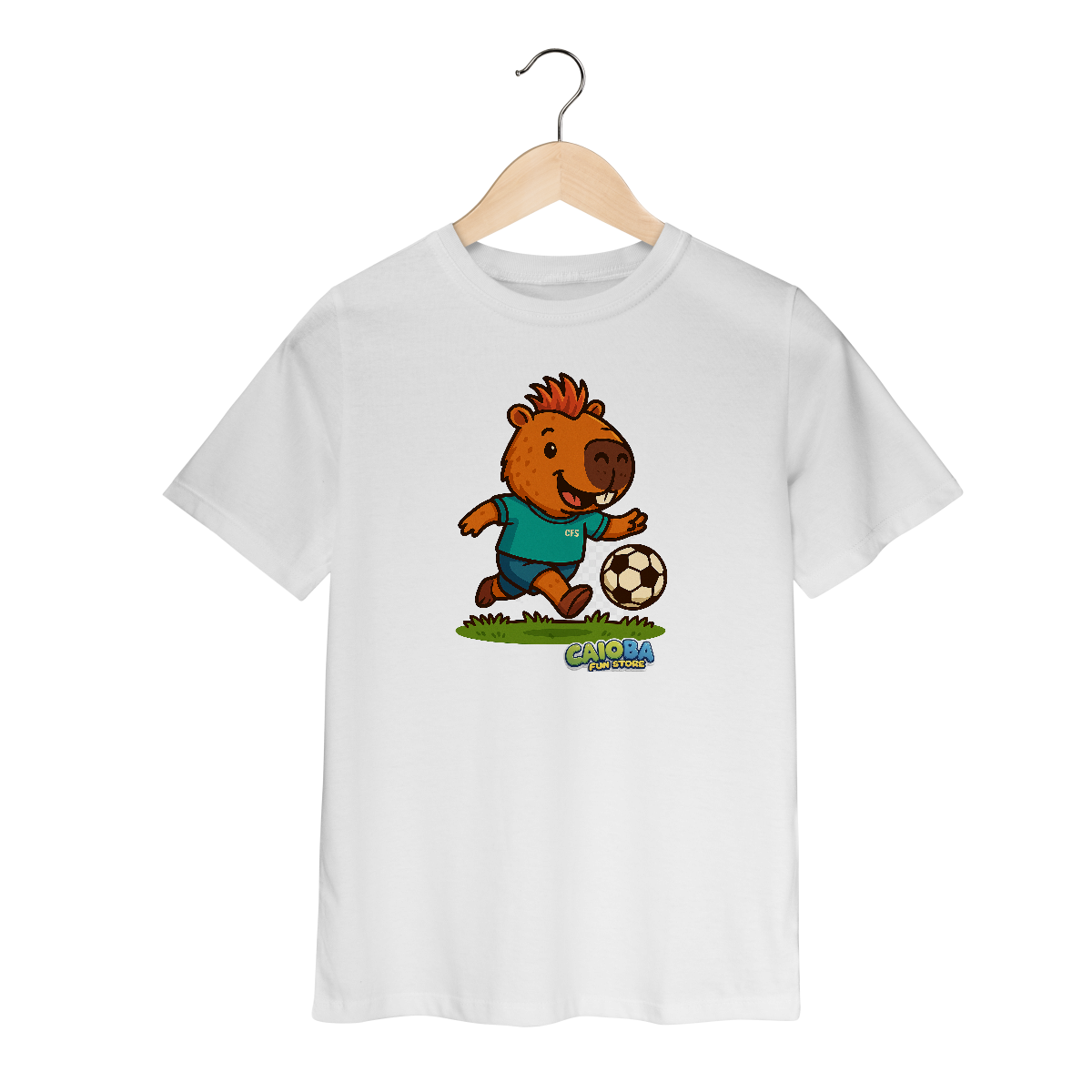 Camiseta Capivara Jogando Futebol - infantil