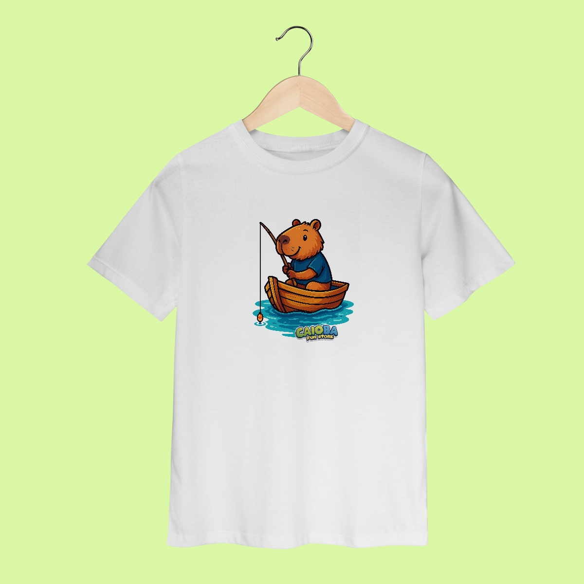Camiseta Infantil Capivara Pescando – 100% Algodão | Estampa Colorida e Divertida