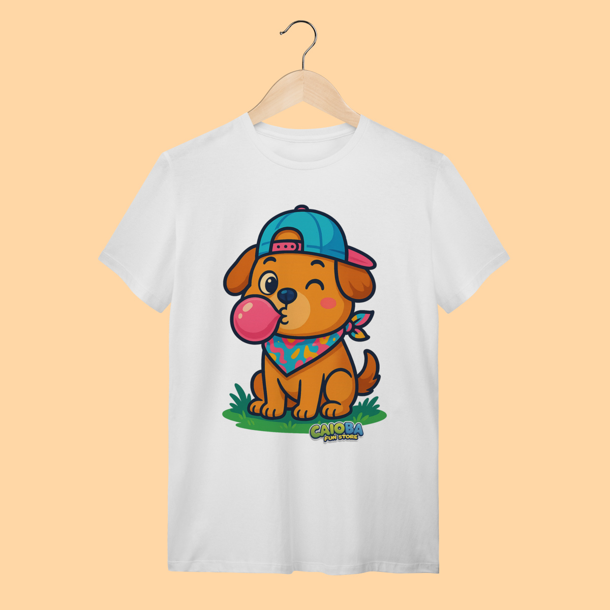 Camiseta T-shirt Adulto Unissex Cachorro com Bandana – 100% Algodão | Coleção Reino Animal do Caioba